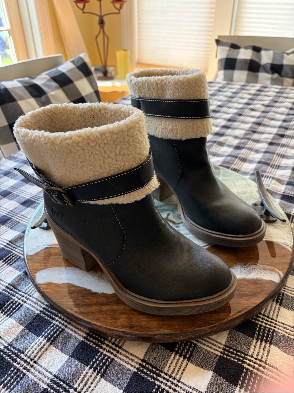 Dirty Laundry Black Heeled Ankle Boots with Cream Shearling Cuff